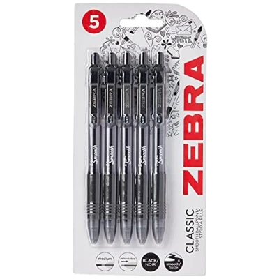 Immagine di Zebra 2438 Z Grip Penna a sfera retrattile liscia, colore: nero (confezione da 5) può variare)