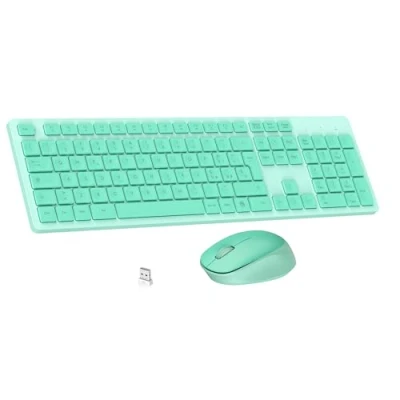Immagine di LeadsaiL Tastiera e Mouse Wireless, Kit Wireless per Computer USB 2,4 GHz, Full Size, Silenzioso, Ergonomico, Tastierino Numerico, Layout Italiana QWERTY HP/Lenovo/Mac Verde Menta