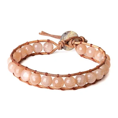 Immagine di COAI Bracciale Regolabile Realizzato a Mano in Pelle e Pietre Benefiche Narurali Pietra del Sole