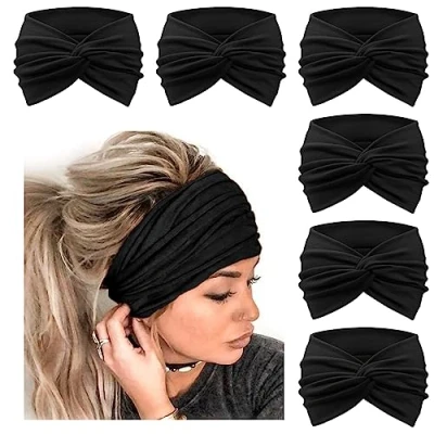 Immagine di DRESHOW 6 Pezzi Fasce Ampie per le Donna Extra Large Turbante Fascia Capelli Boho Elastica Accessori con Nodo a Torsione