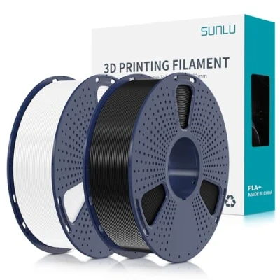 Immagine di SUNLU Filamento PLA+ 1.75 mm per Stampante 3D e Penne 3D, PLA Plus 2KG,Neatly Wound, Precisione di Tolleranza del +/ 0.02 (Nero+Bianco)