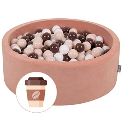 Immagine di KiddyMoon Piscina di Palline Colorate 90X30cm/200 ∅ 7CM per Bambini Tondo Fabbricato in EU, caffè: Bianco/Beige Pastello/Marrone