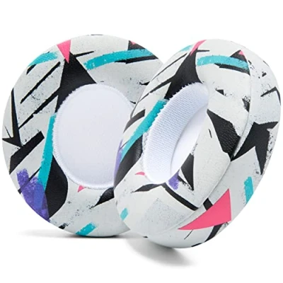 Immagine di Cuscinetti auricolari di ricambio extra spessi per cuffie Beats Solo 2 e 3 wireless ON Ear Wicked Cushions Pelle morbida, memory foam lusso, adesivo forte 90s White