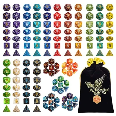 Immagine di QMAY Set Dadi DND poliedrici da Gioco 140PCS, 20 Colori Doppio per Dungeon e Draghi Rpg Tavolo MTG D4 D8 D10 D12 D20