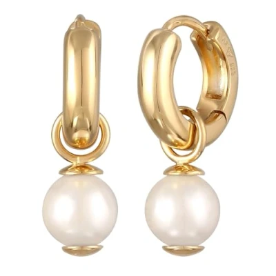 Immagine di Kuzzoi orecchini da uomo in Argento 925 placcato Oro (12 mm) a cerchio rotondi per l&#039;uomo classici con perla di conchiglia, sterling giallo