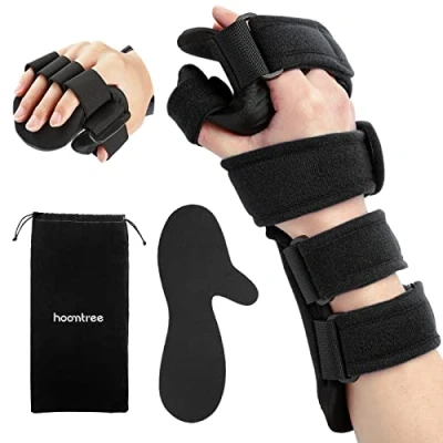 Immagine di HOOMTREE guida per il riposo dell&#039;ictus, la mano destra e sinistra con separatore le dita, supporto polso distorsioni, tendinite, tunnel carpale (destro, nero)