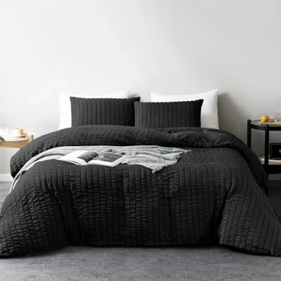 Immagine di My home store Seersucker set copripiumino king size con 2 federe, morbido e traspirante, 3 pezzi, di biancheria da letto in poliestere cotone