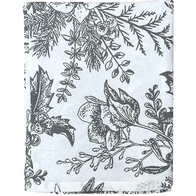 Immagine di Ragged Rose tovaglia natalizia in lino con stampe stile nordico per soggiorno e cucina, cotone che si adatta a un tavolo da 1,8 2,8 m, stampa agrifoglio argento