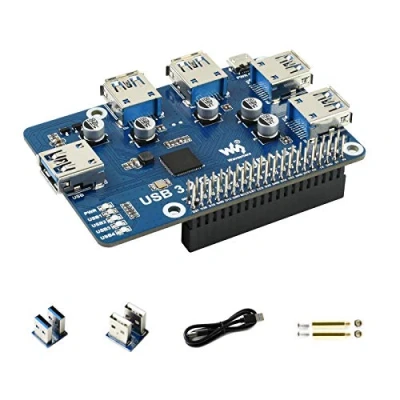 Immagine di IBest USB 3.2 Gen1 HUB Hat Purpose Made for Raspberry Pi 4,Compatible with 3 B+ B 2B Zero/Zero W/2 W/Zero WH/2 WH,4X Ports,Compatible 3.0/2.0/1.1,Driver Free