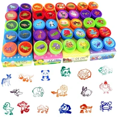 Immagine di Diompirux 40 Pezzi Timbri Bambini Sigillo Animale, Cartoni Animati Kit Set di Strumenti Auto Inchiostrazione Timbri, Multicolore Giocattoli Adatto, per Regali Feste, ricompense Scolastiche