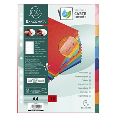 Immagine di Exacompta Divisori Nature Future per documenti in formato A4, preforati, 225 g/mq, 10 pezzi, multicolore