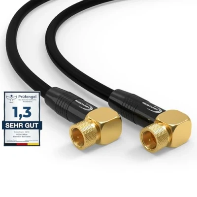 Immagine di Cavo SAT 10m Satellitare TV Antenna Digitale Coassiale per Internet 2x F Stecker Angolati a 90 Router, Modem di Collegamento HD, 4K UHD,8K, DVB S/S2 Nero