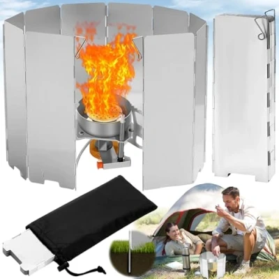 Immagine di 10 Pezzi Campeggio Paravento Lega Alluminio, Pieghevole Parabrezza Fornelli All&#039;apert, Gas da Campeggio, per Fornello All&#039;Aperto, Picnic,