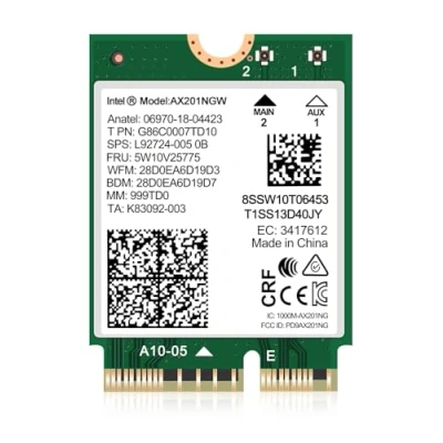 Immagine di WiFi 6 Wireless Card AX201 NGW. Only Support CNVio2 Protocol and 10/11/12/13th Generation CPU, Bluetooth 5.2, 2400Mbps, Adattatore di rete per Laptop Windows 10/11 (64bit), Linux.