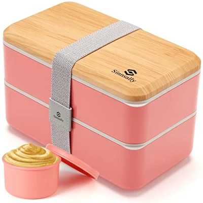 Immagine di Sinnsally Porta Pranzo da Ufficio,1400ml Bento Lunch Box Prova di Perdite per Adulti,Contenitore a con Scomparti Posate senza BPA,Sicuri Microonde e Lavastoviglie(Rosa)