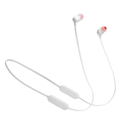 Immagine di JBL Tune 125 Cuffie intrauricolari wireless Bluetooth con microfono a 3 pulsanti, telecomando e cavo piatto, colore: Bianco