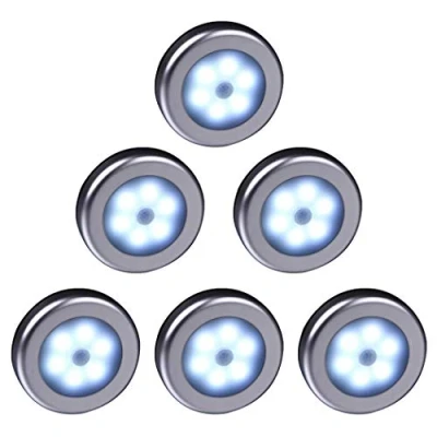 Immagine di WRalwaysLX luce LED wireless per armadietto, con sensore di movimento, notturna scale, corridoio, armadio, cucina, camera da letto (009, 6 pezzi, fredda, guscio argento)