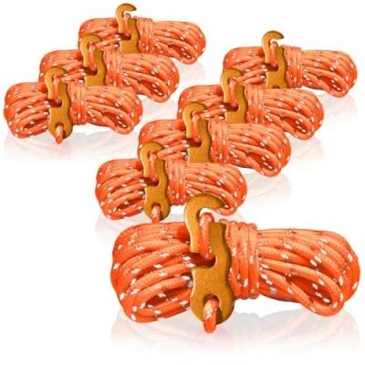 Immagine di com four® 8X tiranti, ciascuno da 4 m per Il Campeggio, Riflettenti in Arancione Cavo Tenda con Fibbia Alluminio di Tensione Campeggio tenditore Corda