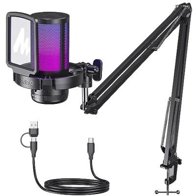 Immagine di MAONO Microfono Gaming RGB, a Condensatore con Cancellazione del Rumore per Streaming Podcast Studio, USB PS5/PS4/Mac Luce Disattivazione One Touch, Controllo Guadagno