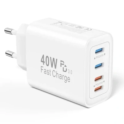 Immagine di Caricatore USB C 40W, 4 Porte Caricabatterie USBC Carica Rapida Multipla Alimentatore Presa Compatibile per iPhone 15 14 13 12 11 pro max, Samsung S24 S23 S22 S21 S20, Xiaomi, Huawei Tipo Spina