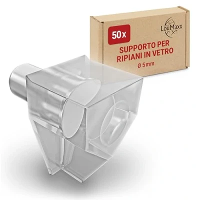 Immagine di LouMaxx supporto per pavimento da 5 mm, in plastica trasparente con perno acciaio, 50 pezzi, ripiani, mensole, portapenne, arco, acciaio massiccio