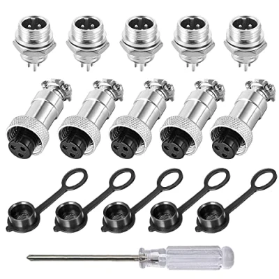 Immagine di Aiqeer 5 Pezzi 3 Pin GX12 Connettore Aviazione, 12 mm Aviazione Metallo, 5A Maschio Femmina, con Cappuccio in Gomma e Cacciavite a Croce
