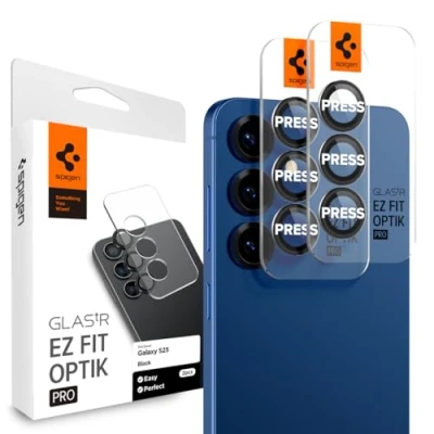 Immagine di Spigen Glas.tR EZ Fit Optik Pro Protezione Fotocamera compatibile con Samsung Galaxy S25, 2 Pezzi, Nero, Anello Individuale, Durezza 9H Pellicola prottetiva
