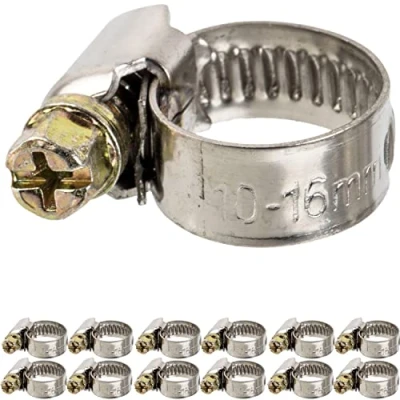 Immagine di Fascette stringitubo con vite senza fine, 12 pz, campo di serraggio Ø 10 16 mm, per tubi flessibili da 1/2&quot;, acciaio W2, incavo a croce 7, larghezza banda 9 il fissaggio lavatrici