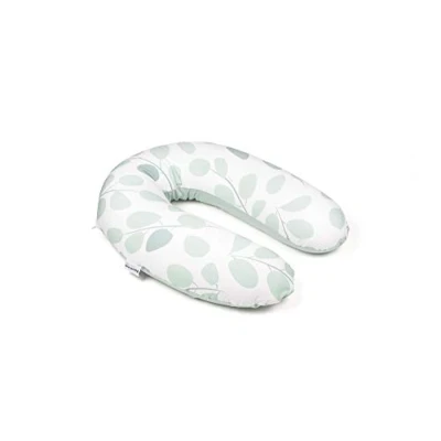 Immagine di Doomoo Cuscino per allattamento e gravidanza Buddy 180 cm con rivestimento in jersey di cotone biologico, sottile imbottitura microperle EPS Oeko TEX® Standard 100, Aqua Leaves Green