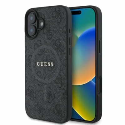 Immagine di CG Mobile Guess GUHMP16SG4GFRK Custodia rigida per iPhone 16 6.1&quot;, con anello 4G, logo classico, colore: Nero