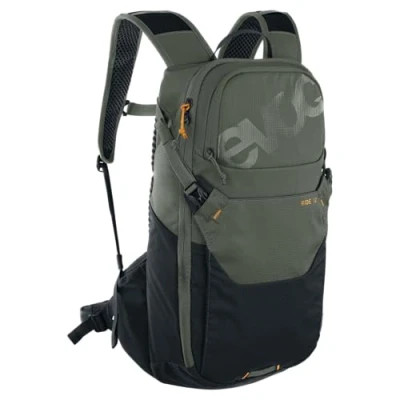 Immagine di zaino da bici EVOC RIDE 12 protector, trekking per sentieri e uso quotidiano (gestione intelligente delle tasche, imbottitura posteriore AIR PAD, porta casco, zaino), oliva scura/nero