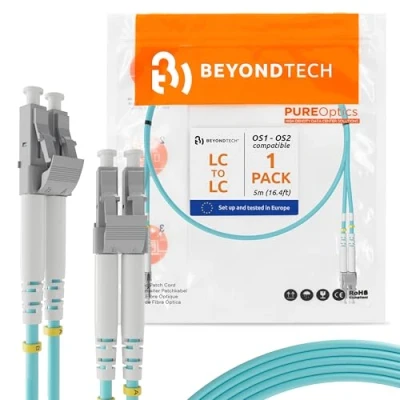 Immagine di BEYONDTECH Cavo Fibra Ottica LC a OM3 Multimodale Duplex (5 Metri) di Fibre Ottiche UPC/UPC 50/125 (LSZH)