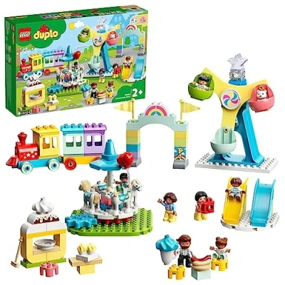 Immagine di LEGO DUPLO Town Parco dei Divertimenti, Modellino da Costruire con Attrazioni, Scivoli, Giostre e Treno Giocattolo, Set 7 Minifigure Accessori, Giochi per Bambini Bambine 2 Anni 10956