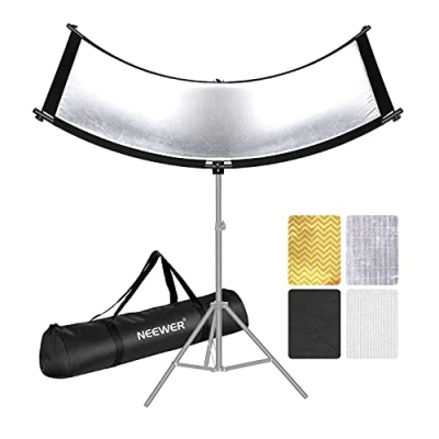 Immagine di NEEWER Diffusore Riflettore di Luce a Conchiglia con Borsa da Trasporto, Illuminazione Curvo 100x45cm per Fotografia in Studio, Colori Nero/Bianco/Oro/Argento (Stativo Non Incluso)