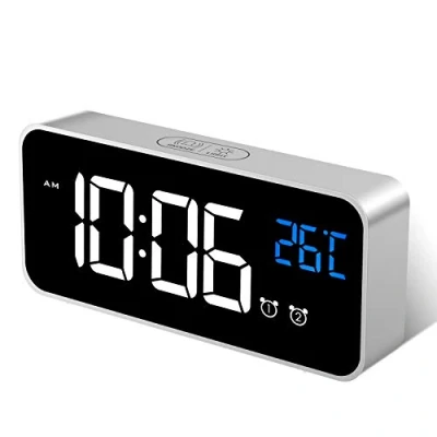 Immagine di MOSUO Sveglia Digitale, da Comodino Orologio con Temperatura e LED Grande Schermo, 2 Allarme, Snooze, Suoni Luminosità Regolabile, Controllo Vocale, USB Ricaricare, Argento