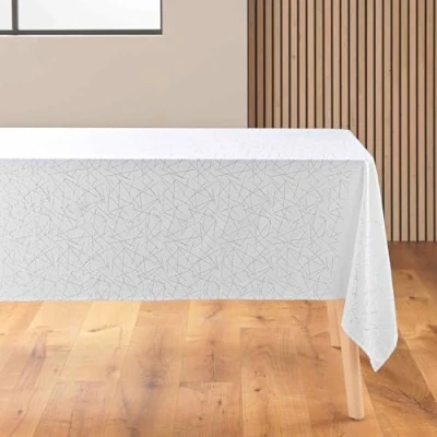 Immagine di Douceur d&#039;Intérieur Mikado Tovaglia Rettangolare, 140 x 240 cm, Microfibra Stampata, Bianco e Argento