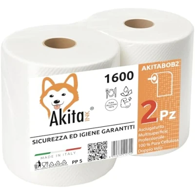 Immagine di 2 Rotoli carta asciugatutto 1600 Kg ToTALI Lunga Durata Extra Resistente Bobina veli pura cellulosa Microgoffratura Rotoloni uso alimentare casalingo industriale