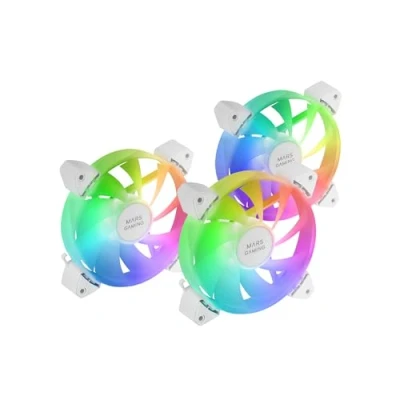 Immagine di MARSGAMING MF 3A, Kit 3X Ventole FDB Ultra Silenziose 120mm, Illuminazione ARGB Rainbow 360 Senza Cornice, 3in1 Compatibilità Completa, Doppio Connettore Maschio + Femmina, Biano