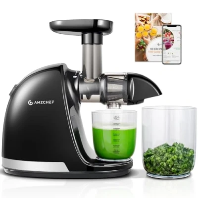 Immagine di AMZCHEF Estrattore Frutta e Verdura a Freddo Pofessionale Masticazione Delicata Non C&#039;è Bisogno Di Filtrare Succo Senza BPA con Due Tazze Pennello Nero Opaco