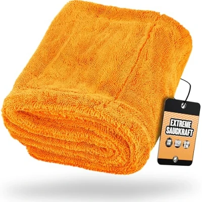 Immagine di Nuke Guys Gamma Dryer XXL Panno di asciugatura ultra assorbente 1400GSM arancione 50x80cm Senza pelucchi, fibre morbide arrotondate, antigraffio extra large in microfibra premium per auto