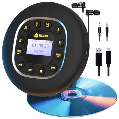 Immagine di KLIM Journey + Lettore CD HiFi portatile Cuffie incluse Radio FM Compatibile con MP3 Audiolibri per auto Supporta Bluetooth Auto, scheda SD, Trasmettitore