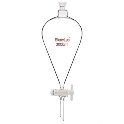 Immagine di StonyLab Imbuto Separatore Conico da 3000ml in Vetro Borosilicato Pesante con Giunti 24/29 e Rubinetto di Chiusura PTFE Conical Separatory Funnel