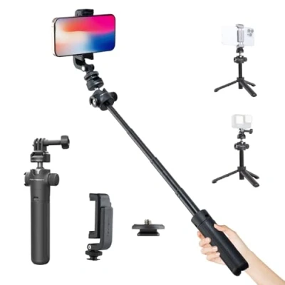 Immagine di PGYTECH CapLock Asta di prolunga treppiede con clip per telefono DJI OSMO Action, Gopro Hero, Pocket, Insta, XiaoYi, telecamere d&#039;azione Feiyu adattatore filettato 1/4&quot; 20
