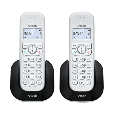 Immagine di VTech CS1501 Telefono Cordless Casa Duo, fisso DECT con vivavoce e blocco chiamate, doppia ricarica, identificatore di chiamata, LCD Display retroilluminato tastiera, modalità ECO, Bianco