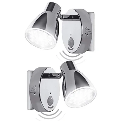 Immagine di Trango set di 2 luce notturna a LED sensore 2635 028 in cromo con funzione automatica 230V movimento, sicurezza, lampada zoccolo, parete, orientamento