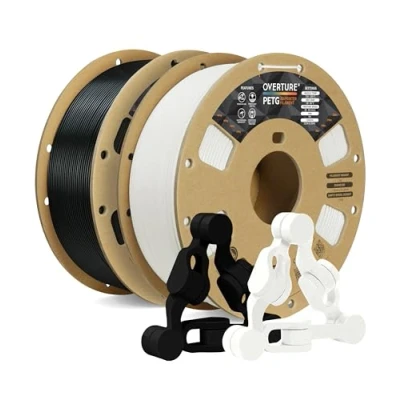 Immagine di OVERTURE Filamento PETG 1.75mm, 2kg Bobina(4.4lbs), Neatly Wound Durevole Filament per Stampante 3D, Precisione Dimensionale +/ 0.02 mm, 3D Printer (Nero+Bianco)