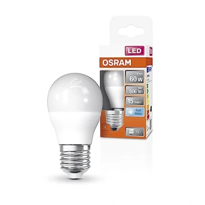 Immagine di OSRAM LED Star Classic P60 per base E27, forma a goccia, FR, 806 lume, bianco freddo, 4000k, sostituzione lampadine da 60 W convenzionali, non dimmerabile, pacchetto 6