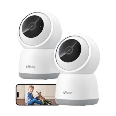 Immagine di ieGeek 2K Telecamera WiFi Interno 2,4/5GHz, 3MP Videocamera Sorveglianza, Tracciamento del Movimento e Rotazione a 360, Visione Notturna, Audio Bidirezionale, Registrazione 24/7, SC1, 2 Pezzi/Bianco