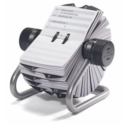 Immagine di Durable 248223 Telindex Rotary File, Schedario Rotativo da Scrivania, 500 Schede, Indice Alfabetico 25 Tasti, Argento