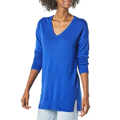 Immagine di Amazon Essentials Maglione A Tunica Leggero Maniche Lunghe Con Scollo v (Disponibile In Taglie Forti) Donna, Bluette, XXL